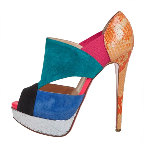 Pitou Size 37.5 Python Leather and Suede Platform Pumps - Christian Louboutin - Modalova