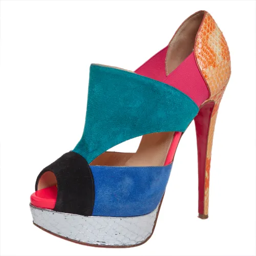 Pitou Size 37.5 Python Leather and Suede Platform Pumps - Christian Louboutin - Modalova
