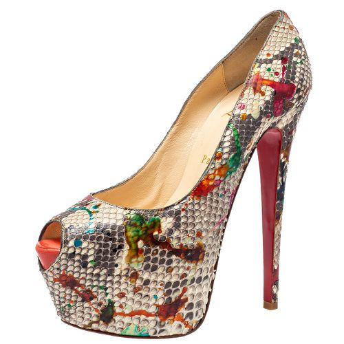 Christian Louboutin Multicolor Python Carnival Highness Peep Toe Platform Pumps Size 38.5 - Christian Louboutin - Modalova