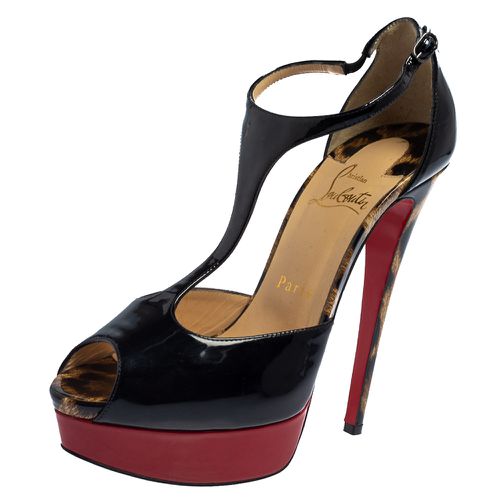 Christian Louboutin Black Patent Jilopa T Strap Platform Sandals Size 37.5 - Christian Louboutin - Modalova