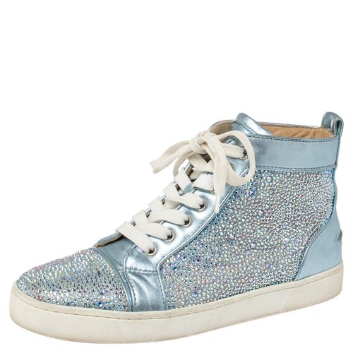 Christian Louboutin Blue Leather Embellished High Top Sneakers Size 38 - Christian Louboutin - Modalova