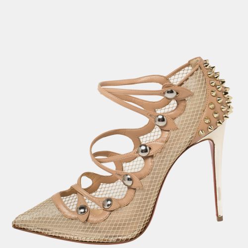 Christian Louboutin Beige Leather and Mesh Spike Strappy Sandals Size 39 - Christian Louboutin - Modalova