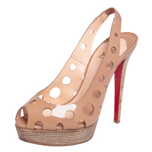 Christian Louboutin Beige Patent Leather Ginza Platform Slingback Sandals Size 38 - Christian Louboutin - Modalova