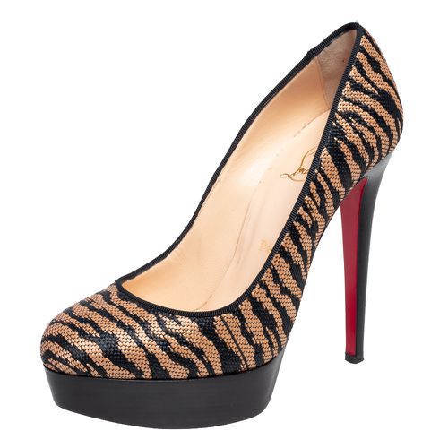 Christian Louboutin Two Tone Raffia Bianca Panama Tiger Weave Platform Pumps Size 37.5 - Christian Louboutin - Modalova