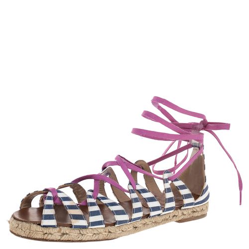 Christian Louboutin Multicolor Fabric Espadrille Ankle Wrap Flat Sandals Size 36 - Christian Louboutin - Modalova