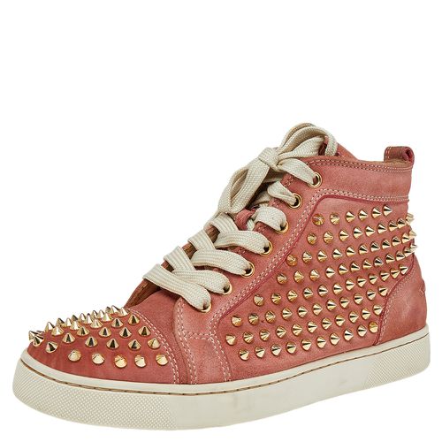 Christian Louboutin Peach Nubuck Spike Embellished Louis Orlato Mid Top Sneakers Size 38 - Christian Louboutin - Modalova