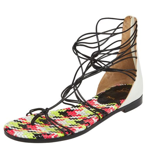 Christian Louboutin White/Black Patent Leather Blanca Gladiator Flat Sandals Size 37 - Christian Louboutin - Modalova