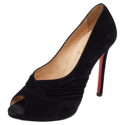 Christian Louboutin Black Suede Ruched Detail Drapadita Peep Toe Pumps Size 37.5 - Christian Louboutin - Modalova