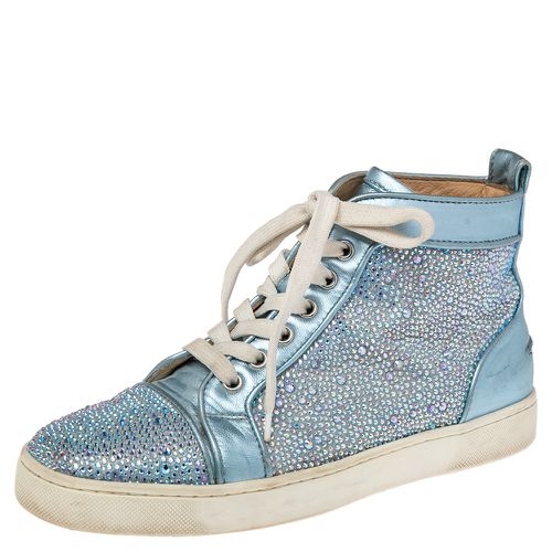 Christian Louboutin Light Blue Leather Crystals Embellished Louis Orlato High Top Sneakers Size 38 - Christian Louboutin - Modalova