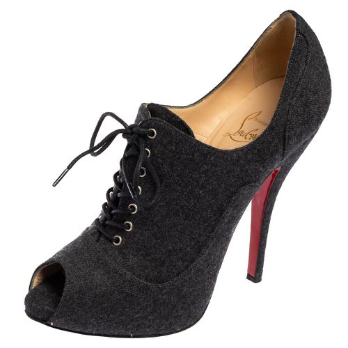 Christian Louboutin Grey Lace Up Flannel Lady Derby120mm Ankle Booties Size 37 - Christian Louboutin - Modalova