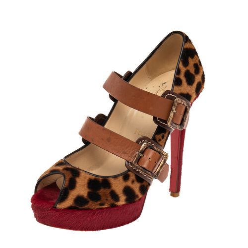 Christian Louboutin Multicolor Pony Hair And Leather Bikini Peep Toe Pumps Size 38.5 - Christian Louboutin - Modalova