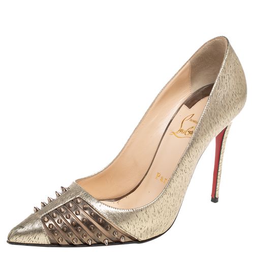 Christian Louboutin Gold Textured Leather Spike Bareta Pumps Size 36 - Christian Louboutin - Modalova