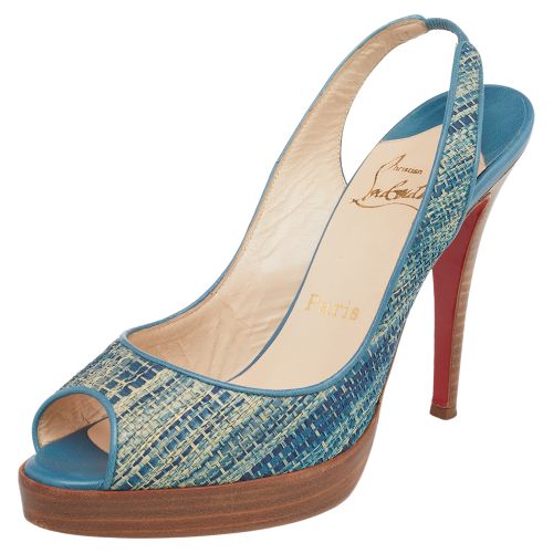 Christian Louboutin Blue Raffia and Leather Yoyo Slingback Pumps Size 38 - Christian Louboutin - Modalova