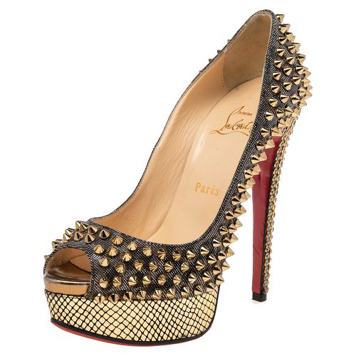 Christian Louboutin Gold Lurex Fabric Lady Peep Toe Spike Platform Pumps Size 36.5 - Christian Louboutin - Modalova