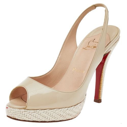 Christian Louboutin Beige Patent Leather Peep Toe Slingback Sandals Size 38 - Christian Louboutin - Modalova