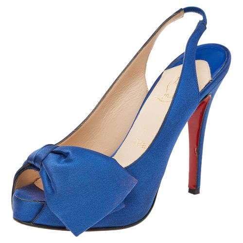 Christian Louboutin Blue Satin Bow Platform Slingback Sandals Size 37.5 - Christian Louboutin - Modalova