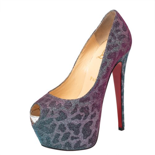 Christian Louboutin Multicolor Leopard Print Lurex Highness Peep Toe Platform Pumps Size 36.5 - Christian Louboutin - Modalova