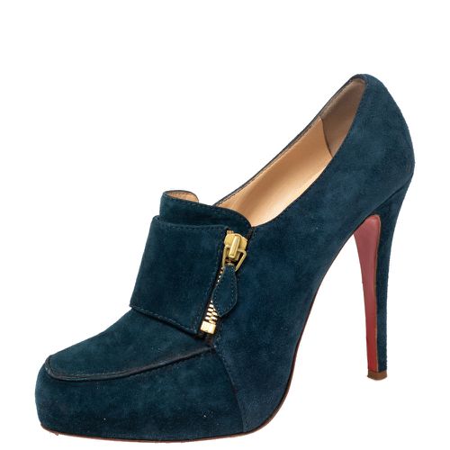 Christian Louboutin Teal Blue Suede Loafer Booties Size 39 - Christian Louboutin - Modalova