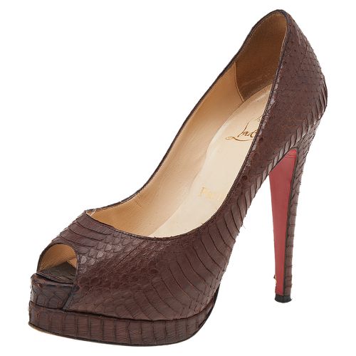 Christian Louboutin Brown Python Embossed Leather Peep Toe Pumps Size 36.5 - Christian Louboutin - Modalova