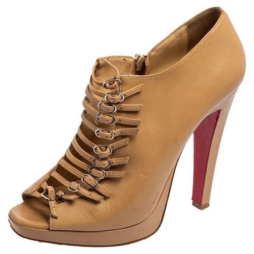 Christian Louboutin Beige Leather Manon Buckle Detail Open Toe Ankle Boots Size 41 - Christian Louboutin - Modalova