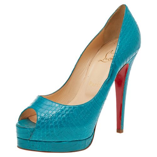 Turquoise Python Leather Peep Toe Platform Pumps Size 38 - Christian Louboutin - Modalova