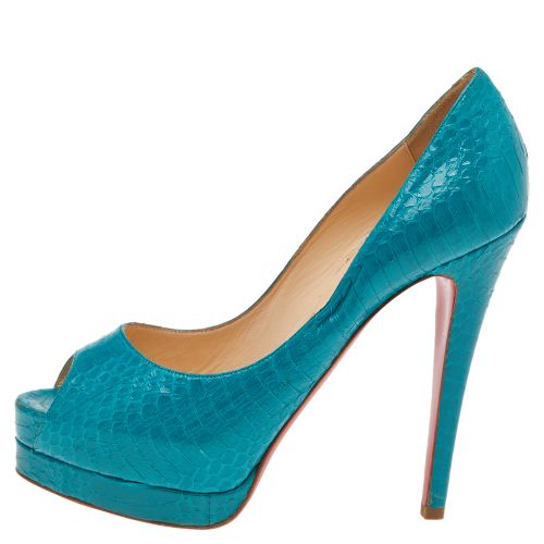 Turquoise Python Leather Peep Toe Platform Pumps Size 38 - Christian Louboutin - Modalova