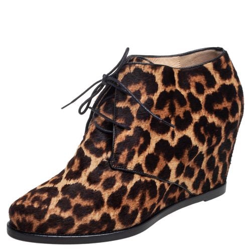 Christian Louboutin Brown Leopard Print Calf Hair Lady Schuss Wedge Ankle Boots Size 38 - Christian Louboutin - Modalova