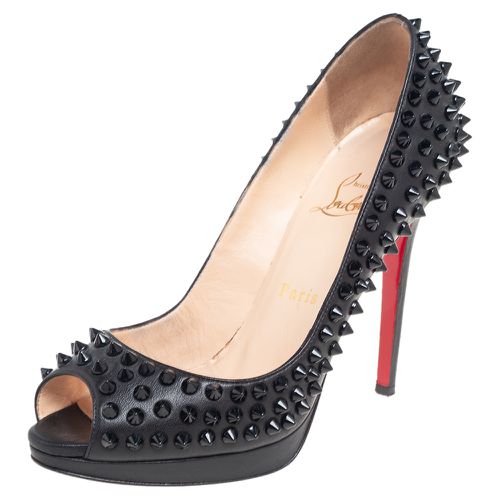 Christian Louboutin Black Leather Yolanda Spikes Peep Toe Pumps Size 37.5 - Christian Louboutin - Modalova