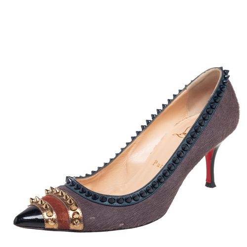 Christian Louboutin Multicolor Pony Hair and Leather Malabar Hill Spiked Pointed Toe Pumps Size 37.5 - Christian Louboutin - Modalova