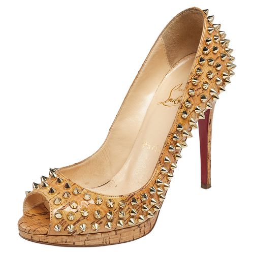 Christian Louboutin Beige Cork Spike Peep Toe Platform Pumps Size 37.5 - Christian Louboutin - Modalova