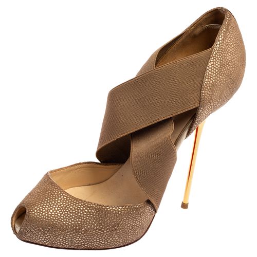 Christian Louboutin Beige Textured Leather Dorcet Peep Toe Pumps Size 38.5 - Christian Louboutin - Modalova