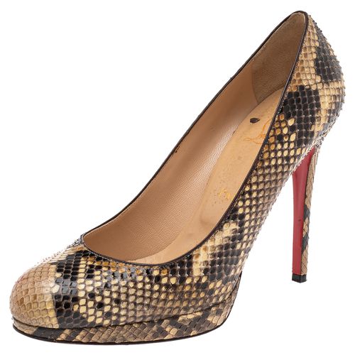 Christian Louboutin Cream/Brown Python Leather New Simple Platform Pumps Size 39.5 - Christian Louboutin - Modalova