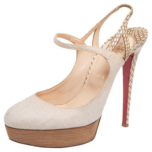 Christian Louboutin Beige Canvas and Snakeskin Fine Bretelle Slingback Pumps Size 39.5 - Christian Louboutin - Modalova