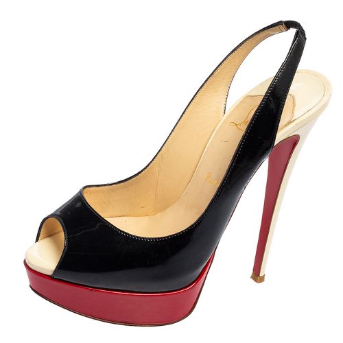 Christian Louboutin Black/Red Patent Leather Slingback Lady Peep Toe Sandals Size 38.5 - Christian Louboutin - Modalova