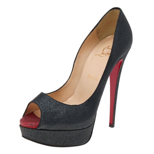 Christian Louboutin Black Shimmer Fabric New Very Prive Peep Toe Platform Pumps Size 38.5 - Christian Louboutin - Modalova