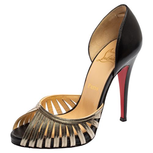 Christian Louboutin Black/Gold Leather and Metal Corpus Peep-Toe Pumps Size 37 - Christian Louboutin - Modalova