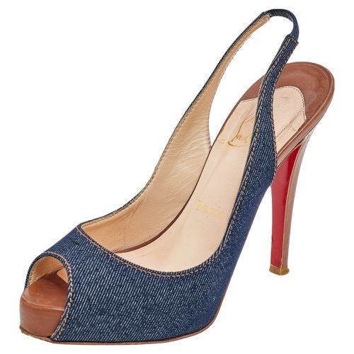 Christian Louboutin Blue Denim Fabric Lady Peep Toe Slingback Platform Sandals Size 36 - Christian Louboutin - Modalova