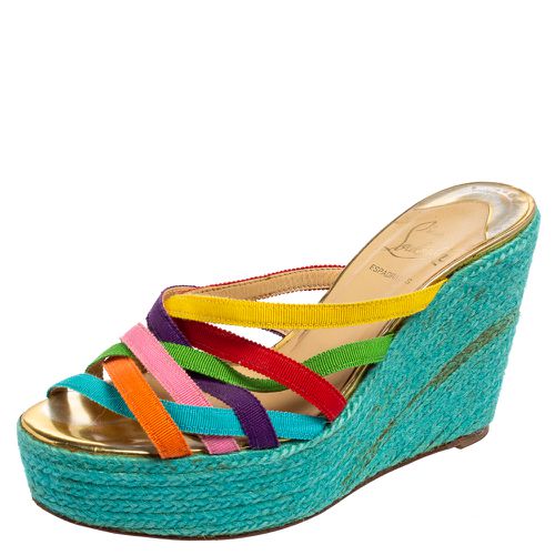 Christian Louboutin Multicolor Fabric Crepon Espadrille Wedge Sandals Size 37 - Christian Louboutin - Modalova