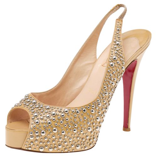 Christian Louboutin Beige Studded Patent Leather Star Prive Peep Toe Slingback Sandals Size 39 - Christian Louboutin - Modalova