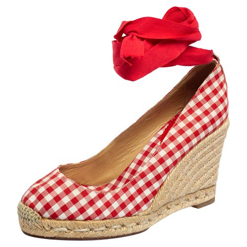 Christian Louboutin White/Red Canvas Espadrille Wedge Sandals Size 37 - Christian Louboutin - Modalova