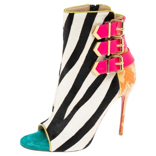 Patent and Python Leather, Zebra Print Calf Hair Triboclou Ankle Boots Size 37 - Christian Louboutin - Modalova