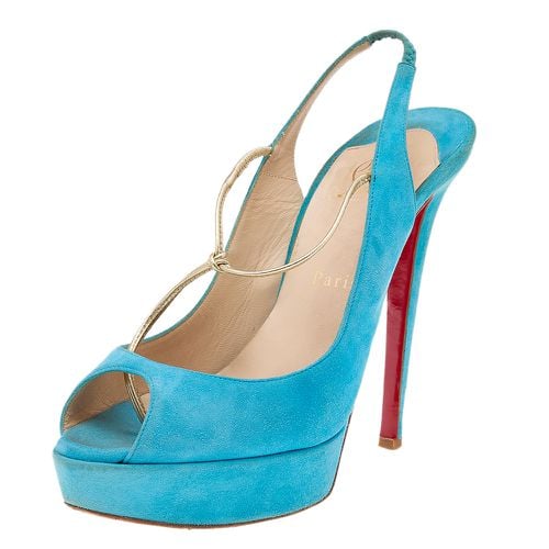 Christian Louboutin Blue Suede Alta Spritney Platform Slingback Sandals Size 40 - Christian Louboutin - Modalova