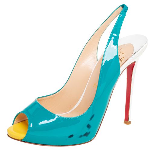 Christian Louboutin Tri-Color Patent Leather Peep-Toe Slingback Pumps Size 39 - Christian Louboutin - Modalova