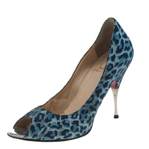 Christian Louboutin Blue Leopard Print Fabric Peep Toe Pumps Size 37 - Christian Louboutin - Modalova