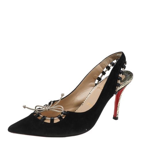 Christian Louboutin Black Suede Whipstitch Pointed Toe Slingback Sandals Size 38 - Christian Louboutin - Modalova