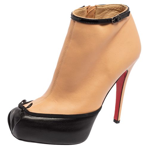 Christian Louboutin Beige/Black Leather Bow Ankle Boots Size 36.5 - Christian Louboutin - Modalova