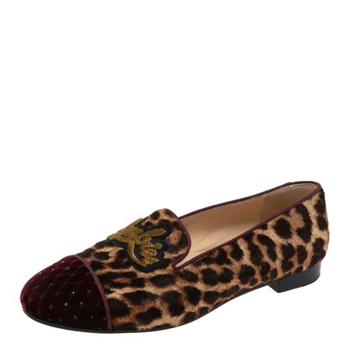 Christian Louboutin Brown Leopard Print Pony My Love Velvet Smoking Slippers Size 38.5 - Christian Louboutin - Modalova