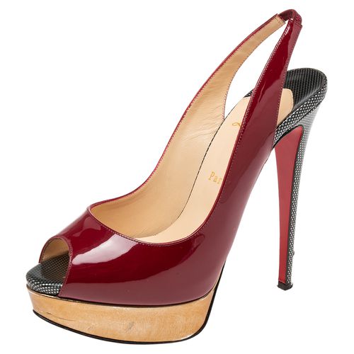 Christian Louboutin Burgundy Patent Leather Lady Peep-Toe Slingback Pumps Size 39.5 - Christian Louboutin - Modalova