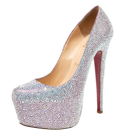 Christian Louboutin Pink/Silver Crystal Embellished Suede Daffodile Platform Pumps Size 37 - Christian Louboutin - Modalova