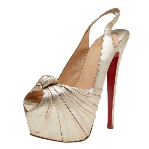 Christian Louboutin Gold Leather Jenny Knotted Platform Slingback Sandals Size 37 - Christian Louboutin - Modalova